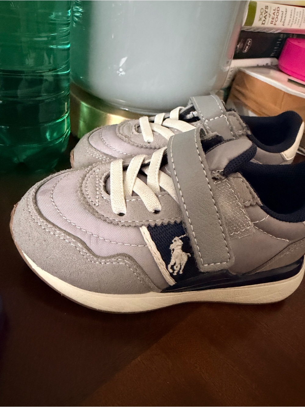 Polo by Ralph Lauren Kids Light Gray and Navy Hook-and-Loop Sneakers